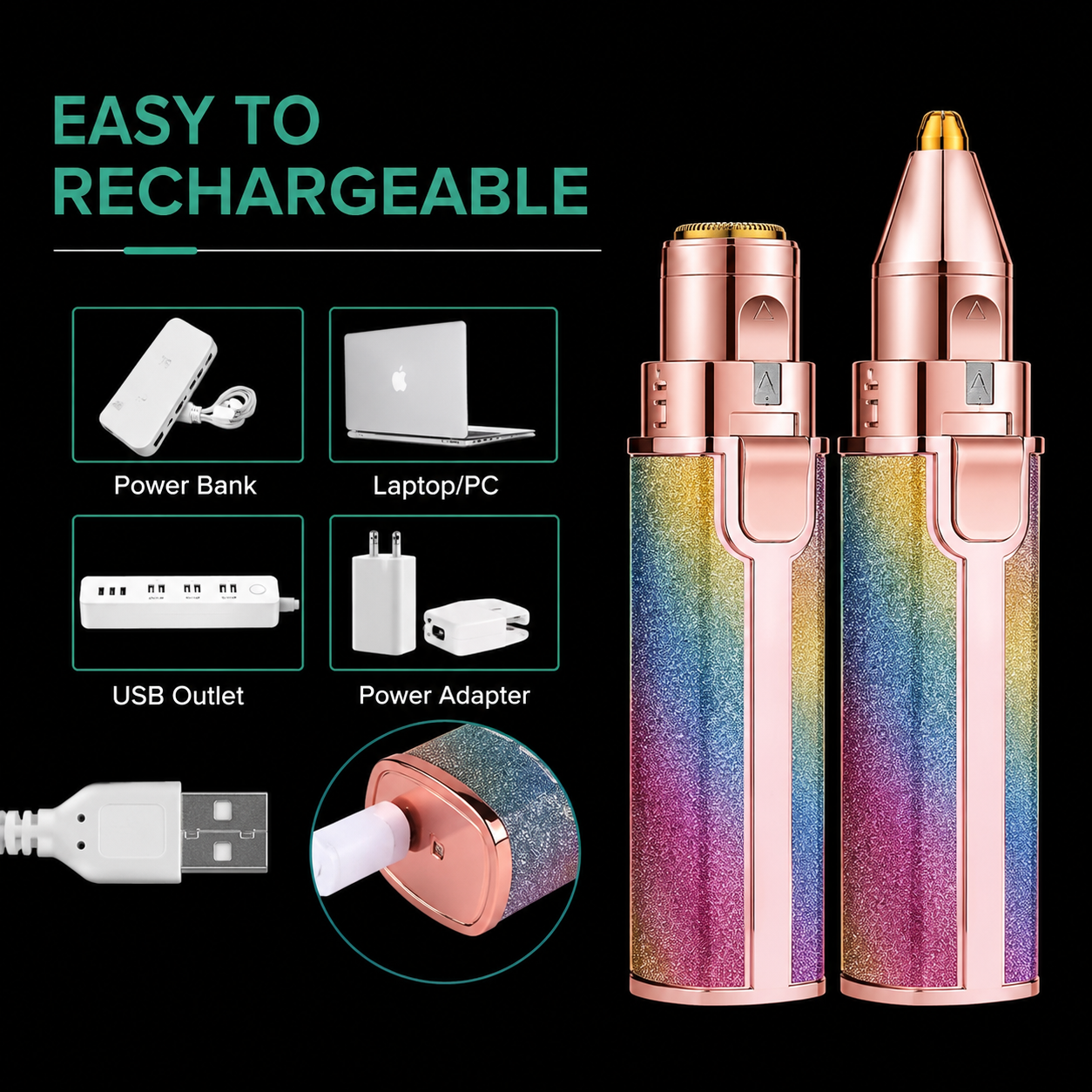 2-in-1 Rainbow Flawless Facial & Eyebrow Trimmer