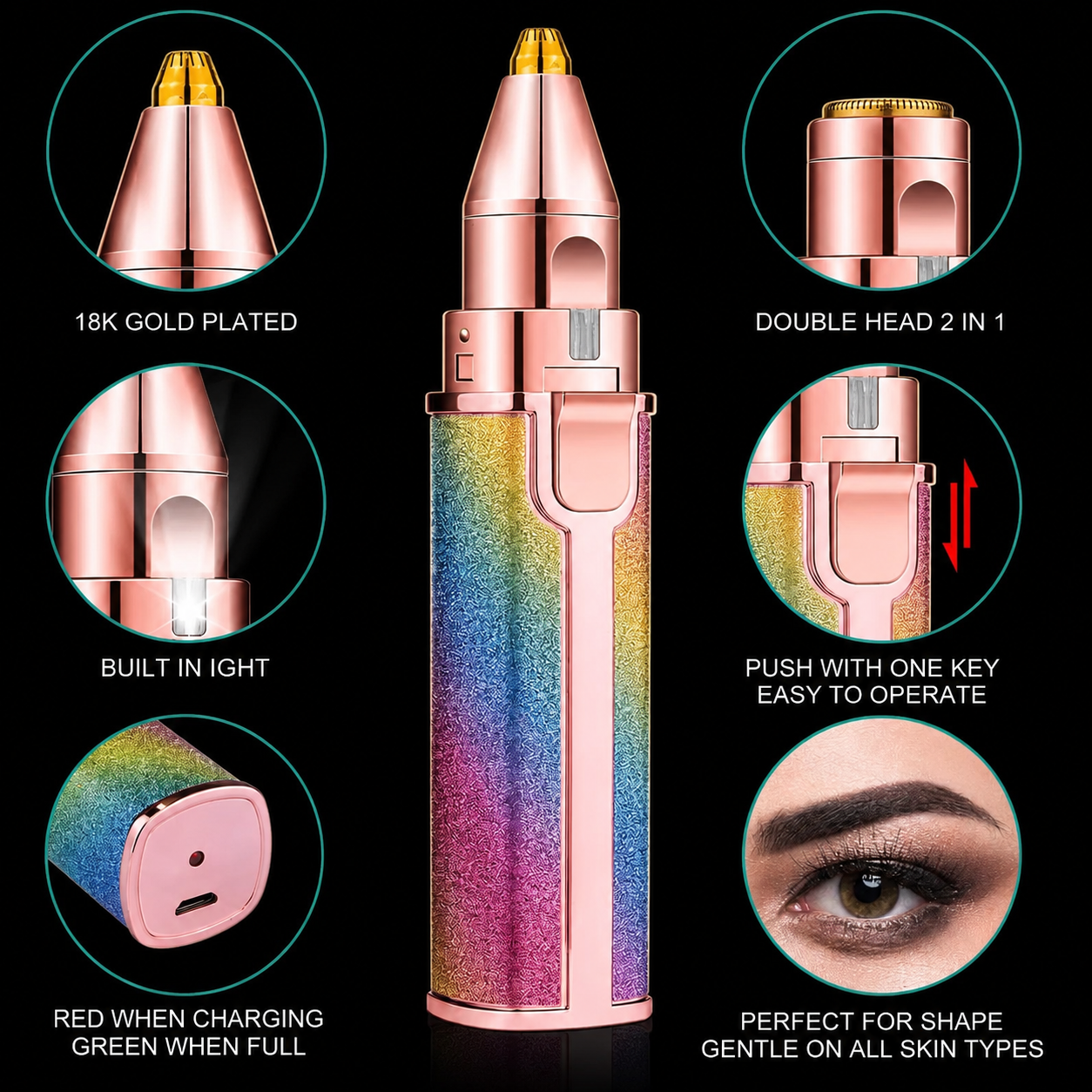 2-in-1 Rainbow Flawless Facial & Eyebrow Trimmer