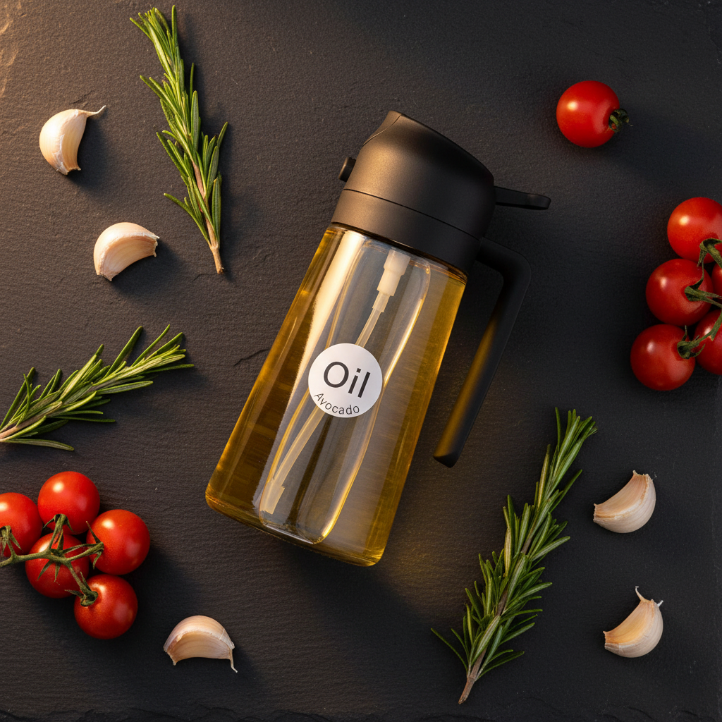 Oil Bottle Flat Lay